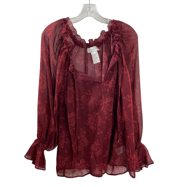 STEEL by DESIGN Size MEDIUM Dark Red Roses Long Sleeve Peasant Polyester BLOUSE