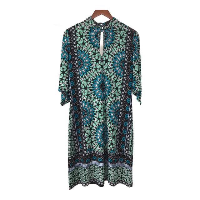 LONDON TIMES Size 10 Black/White/Teal Print 3/4 Sleeve DRESS - Christines Upscale Resale
