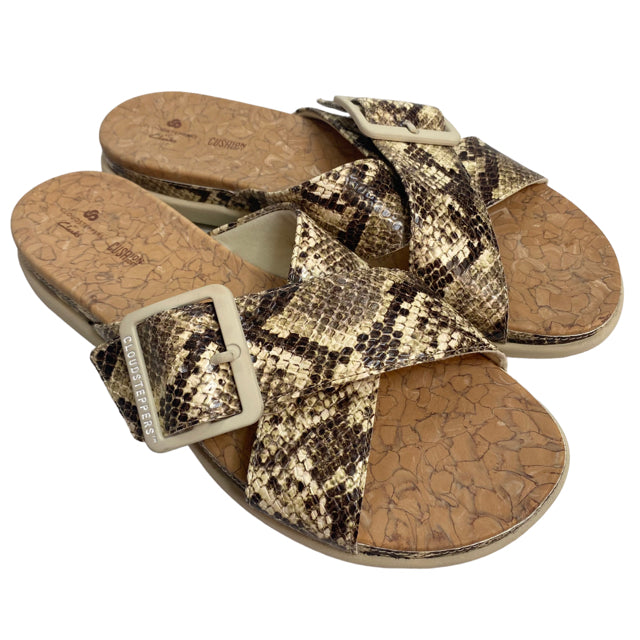 CLARKS Size 9 Green/Tan Slide Snake Look SHOE