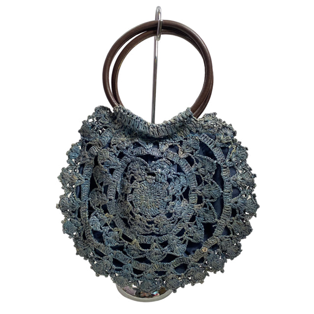 FLORA BELLA Dark Blue Weave Straw Round PURSE