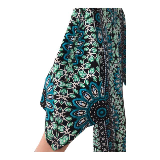 LONDON TIMES Size 10 Black/White/Teal Print 3/4 Sleeve DRESS - Christines Upscale Resale