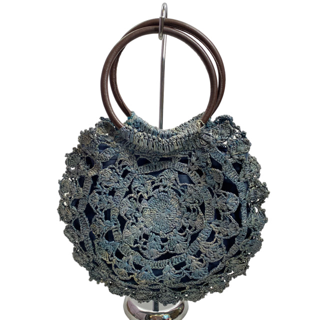 FLORA BELLA Dark Blue Weave Straw Round PURSE