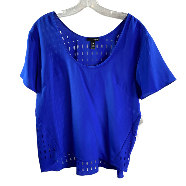 AQUA Size LARGE Royal Short Sleeve NWT BLOUSE