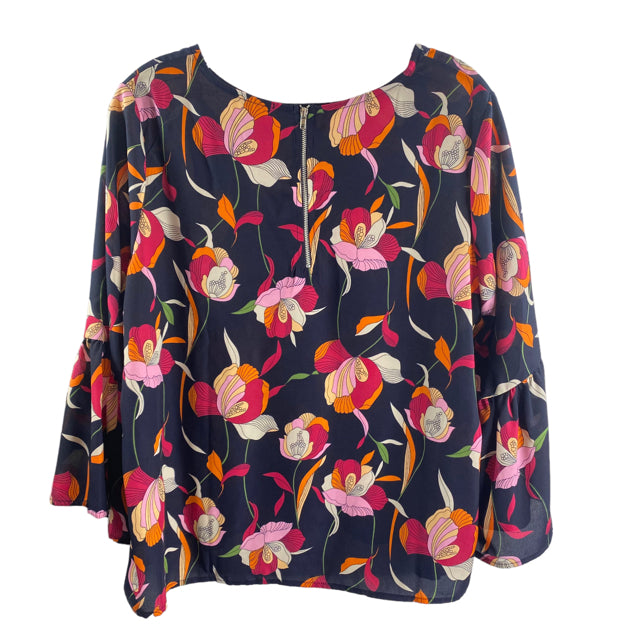 W5 Size LARGE Navy/Multi Floral Bell Polyester TOP