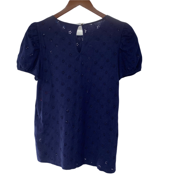 DRAPER JAMES Size X-SMALL Navy Eyelet Short Sleeve Cotton TOP