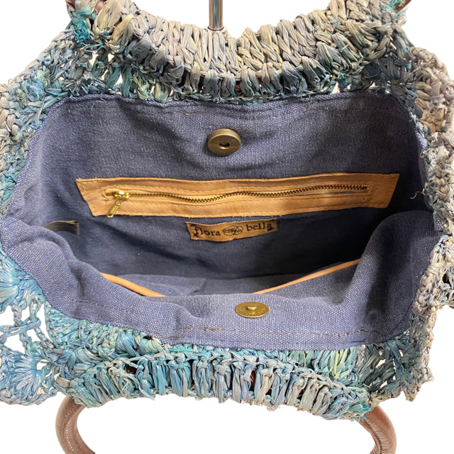 FLORA BELLA Dark Blue Weave Straw Round PURSE