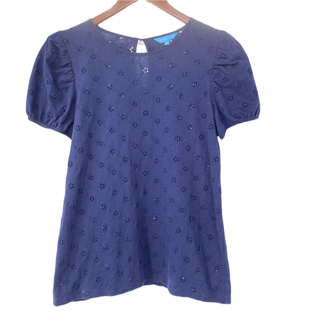 DRAPER JAMES Size X-SMALL Navy Eyelet Short Sleeve Cotton TOP