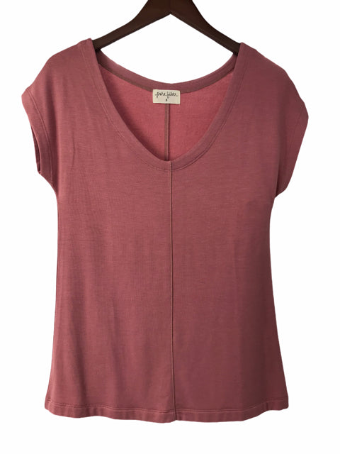 PURE FIBER Size SMALL Pink Short Sleeve V-Neck TOP