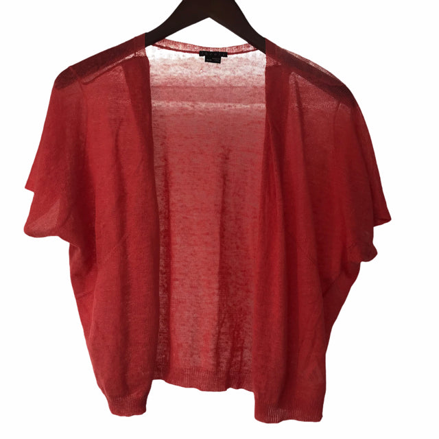 THEORY Size MEDIUM Pink Short Sleeve Open Front Linen Blend SWEATER