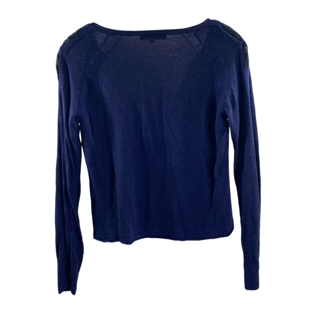 NANETTE LEPORE Size MEDIUM Navy/Black Lace details Long Sleeve Cardigan SWEATER