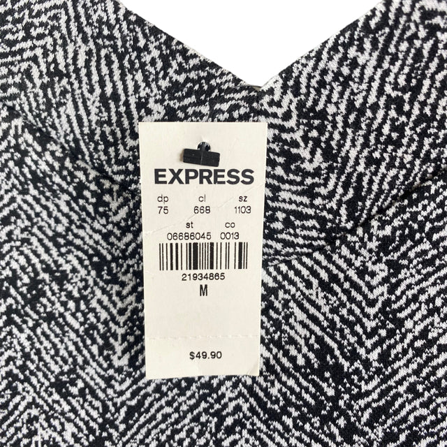 EXPRESS Size MEDIUM Black/White Print Short Sleeve Bodysuit Polyester Blend TOP
