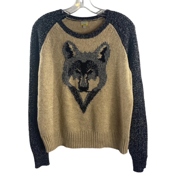 HOBBS Size 8 Tan/Gray Long Sleeve Crewneck Wool Blend SWEATER