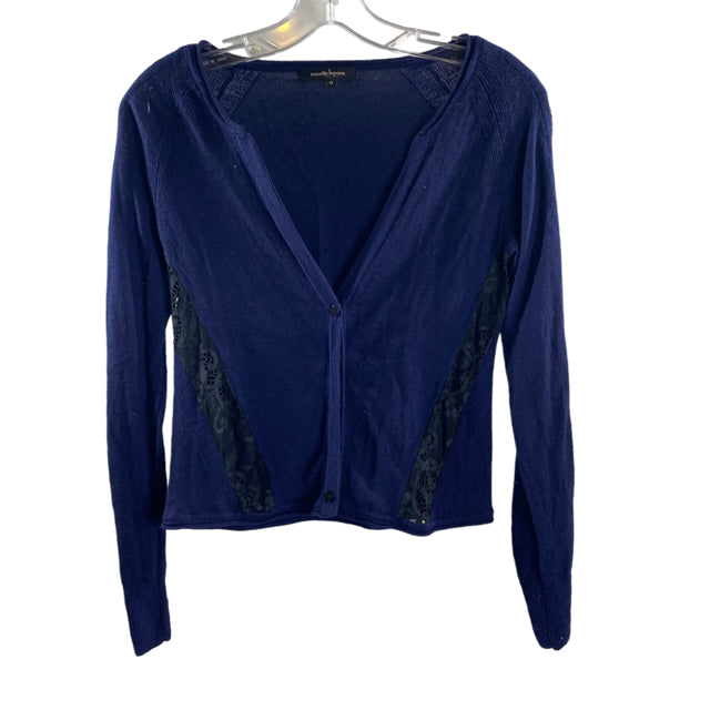 NANETTE LEPORE Size MEDIUM Navy/Black Lace details Long Sleeve Cardigan SWEATER
