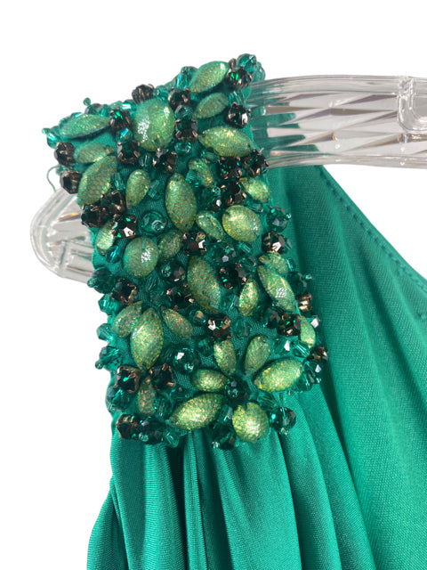 TADASHI SHOJI Size SMALL Green Gems Sleeveless Polyester Blend FORM