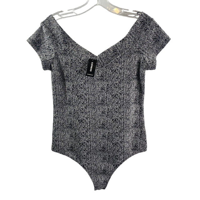 EXPRESS Size MEDIUM Black/White Print Short Sleeve Bodysuit Polyester Blend TOP