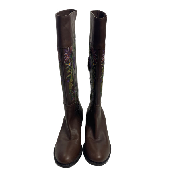 CAR SHOE Size 39 1/2 Brown/Multi Knee High Leather BOOT