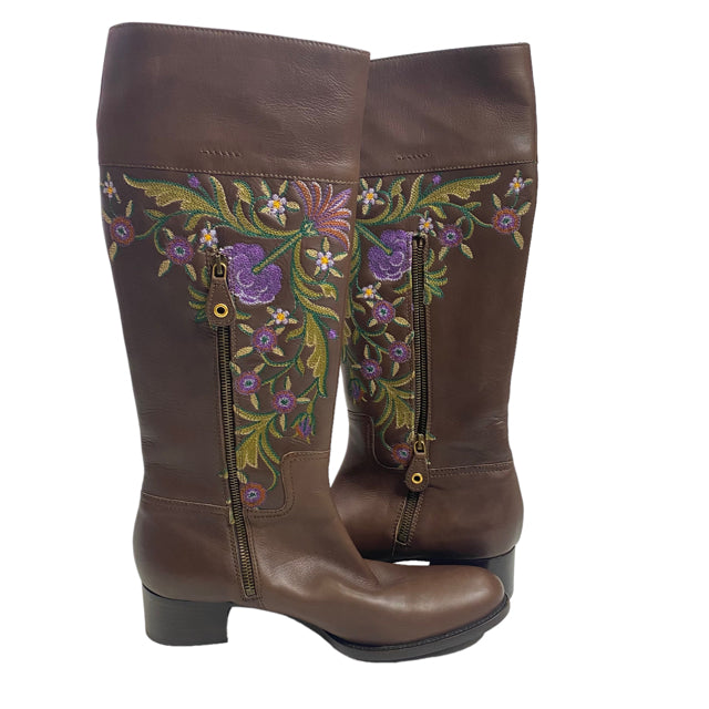 CAR SHOE Size 39 1/2 Brown/Multi Knee High Leather BOOT