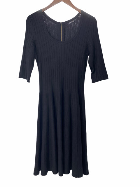 NIC & ZOE Size MEDIUM Black 3/4 Sleeve Cotton Blend DRESS
