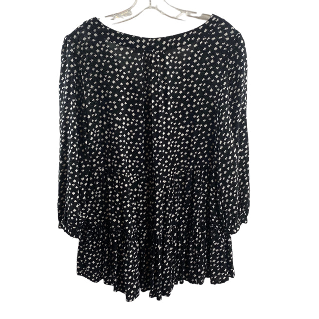 MAEVE Size PETITE MEDIUM Black/White Print 3/4 Sleeve Baby Doll Rayon TOP