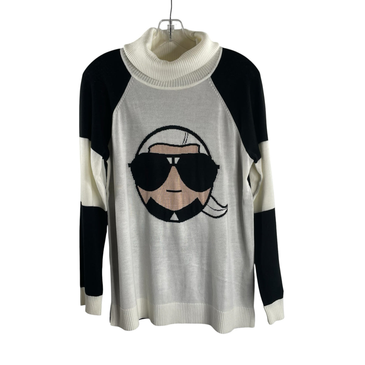 KARL LAGERFELD Size SMALL Black/White Sunglasses Long Sleeve Turtle Neck SWEATER