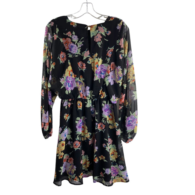 WAYF Size SMALL Black/Multi Floral Long Sleeve Polyester DRESS