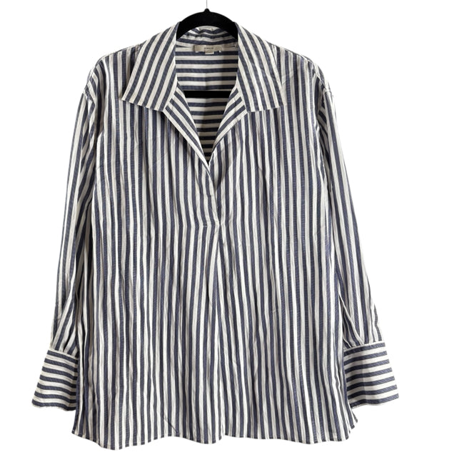 VINCE Size LARGE Blue/White Stripe Long Sleeve BLOUSE