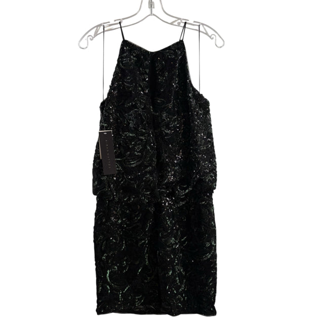 AIDAN MATTOX Size 4 Black/Green Sequin Strappy Polyester NWT DRESS