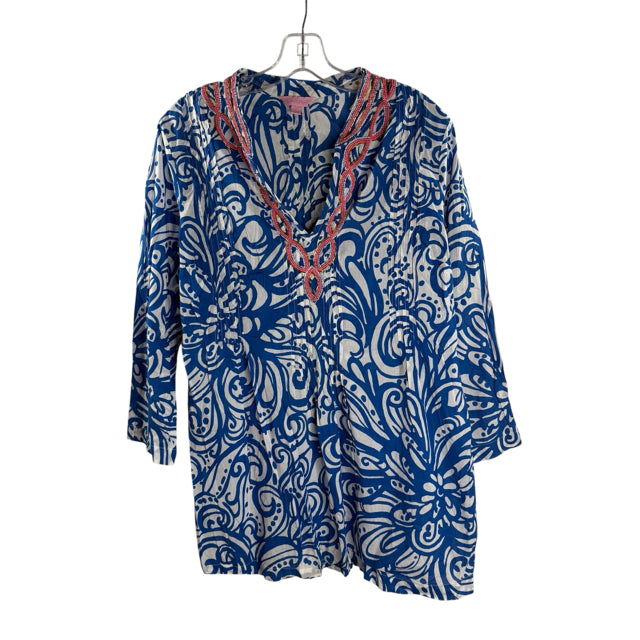 LILLY PULITZER Size LARGE Blue/White Swirl Long Sleeve TOP