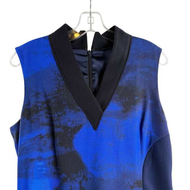 ELIE TAHARI Size 12 Black/Blue Print Sleeveless Wool DRESS