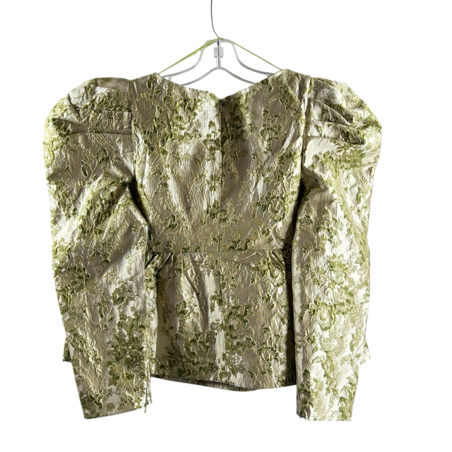 HYACINTH HOUSE Size MEDIUM Gold Brocade Long Sleeve Peplum Nylon Blend TOP