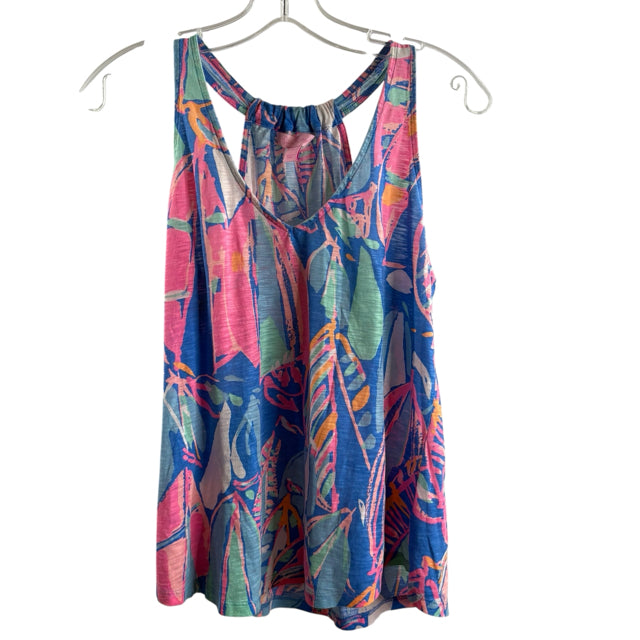 LILLY PULITZER Size X-SMALL Light Blue/Multi Print Sleeveless Cotton TOP