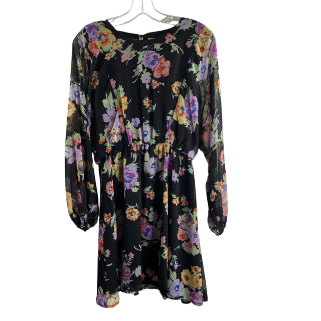 WAYF Size SMALL Black/Multi Floral Long Sleeve Polyester DRESS