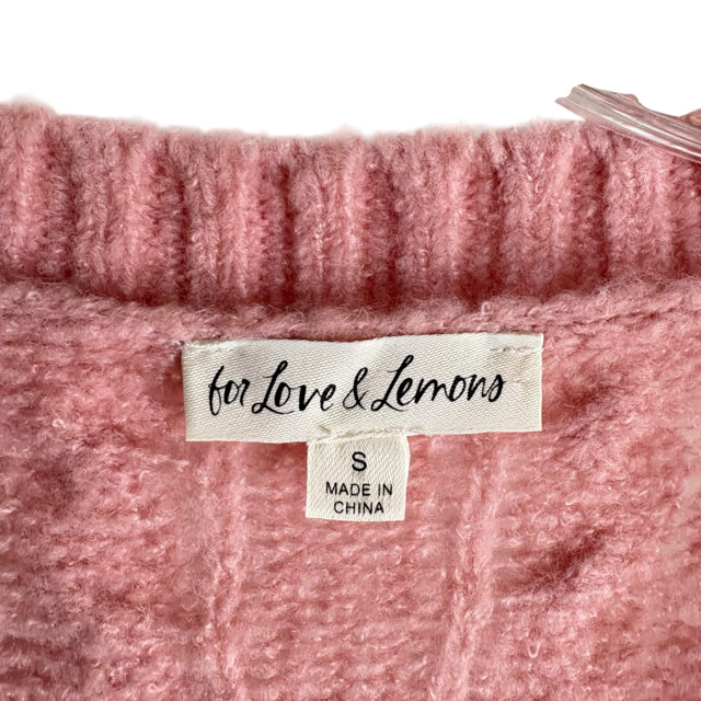FOR LOVE & LEMONS Size SMALL Pink Cable Long Sleeve Button Front SWEATER