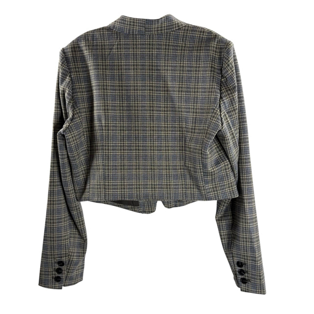 ANTHROPOLOGIE Size 12 Gray/Blue Plaid Long Sleeve BLAZ / JKT
