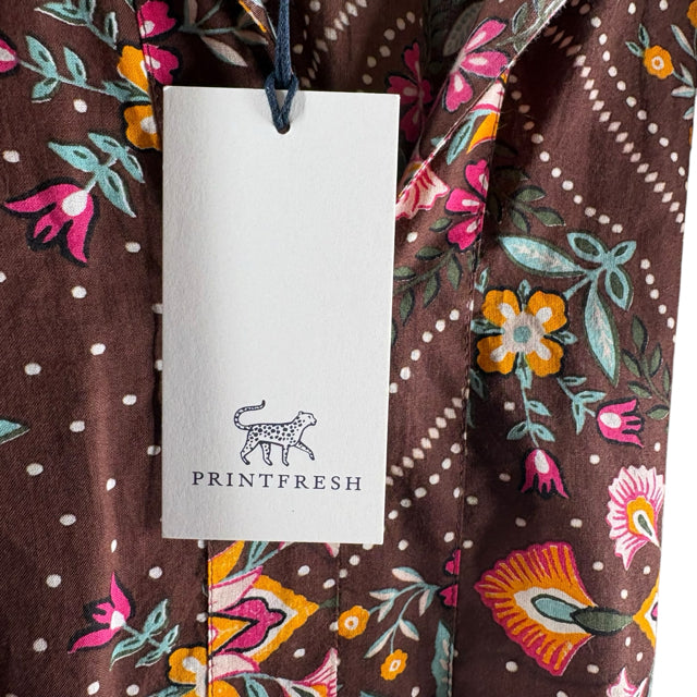 PRINTFRESH Size MEDIUM Brown/Multi Floral Long Sleeve Organic Cotton NWT DRESS