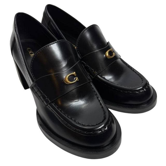 COACH Size 5 1/2 Black High Loafer Leather SHOE