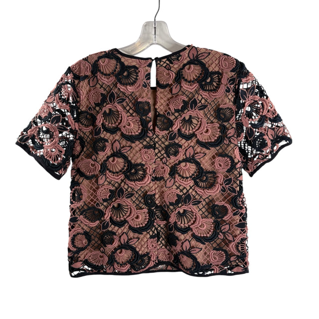 ANN T Size 0 Navy/Pink Lace Overlay Short Sleeve TOP