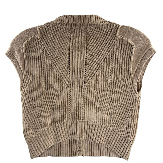 ANTHROPOLOGIE Size X-SMALL Tan Knit Details Cap Sleeve Crop Cotton TOP