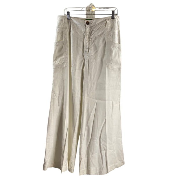 ANTHROPOLOGIE Size 31" White Pockets Wide Leg Linen Blend PANTS