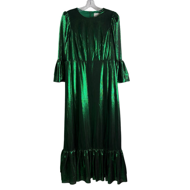 POMANDER PLACE Size MEDIUM Black/Green Metallic 3/4 Sleeve Polyester NWT DRESS