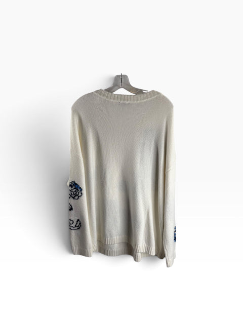 TALBOTS Size 2X White/Blue Floral Long Sleeve Round Neck NWT SWEATER