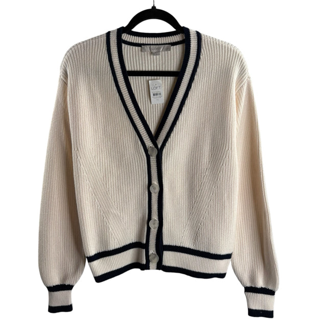 LOFT Size X-SMALL White/Black V-NK Long Sleeve Cardigan NWT SWEATER