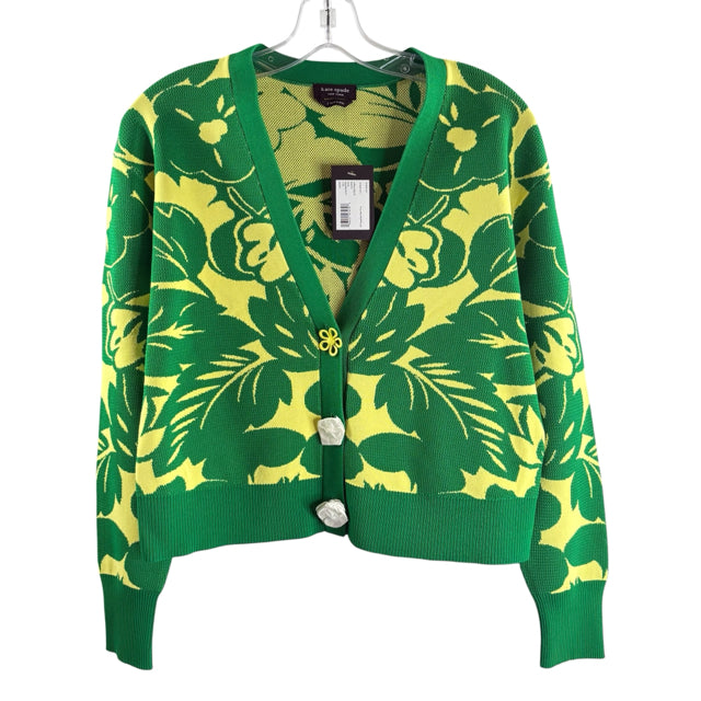 KATE SPADE Size SMALL Green/YW Large Floral Long Sleeve Cardigan NWT SWEATER