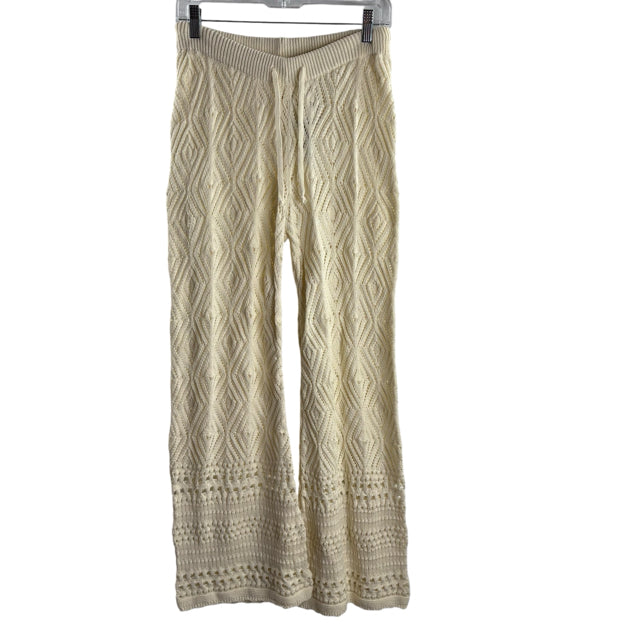 ANTHROPOLOGIE Size PETITE SMALL Cream Drawstring Wide Leg Cotton Knit NWT PANTS
