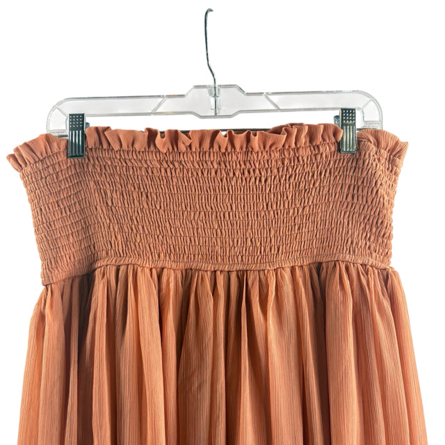 by ANTHROPOLOGIE Size PETITE MEDIUM Peach Midi Elastic Waist Polyester NWT SKIRT