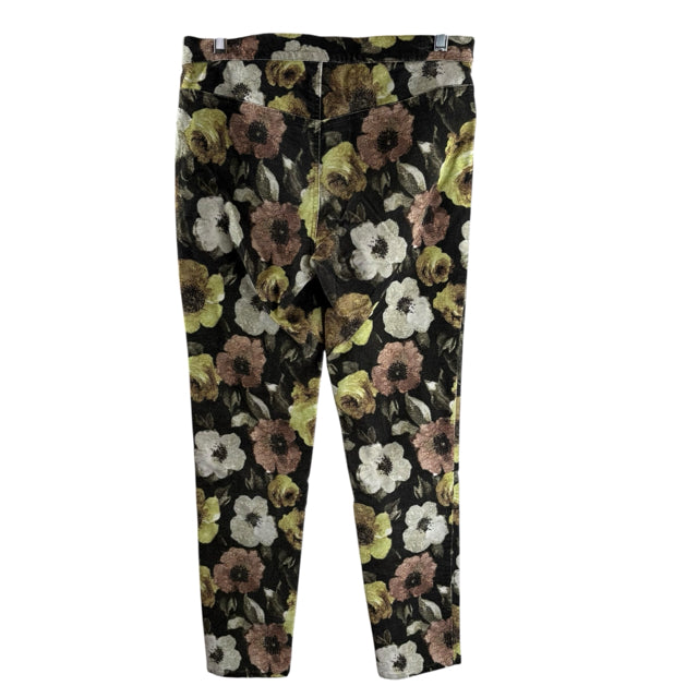 SARA CAMPBELL Size 6 Black/Yellow/Rose Floral Straight Leg Brushed Cotton PANTS