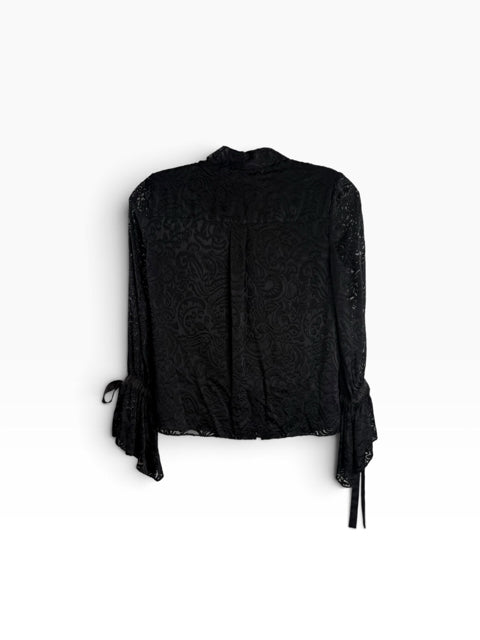 ALICE & OLIVIA Size SMALL Black Burnout Wide Button Front BLOUSE