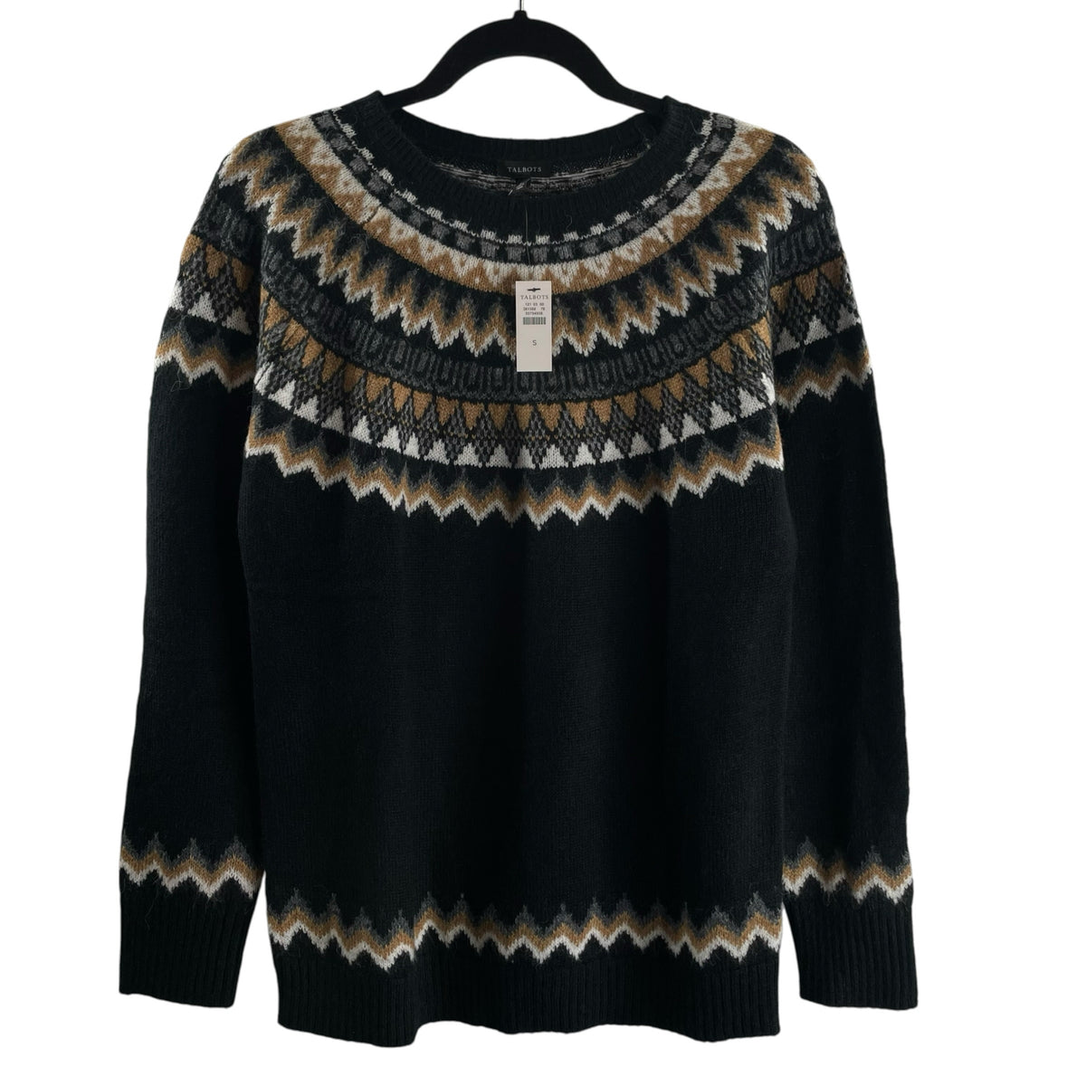 TALBOTS Size SMALL Black/Multi Fair Isle Long Sleeve NWT SWEATER