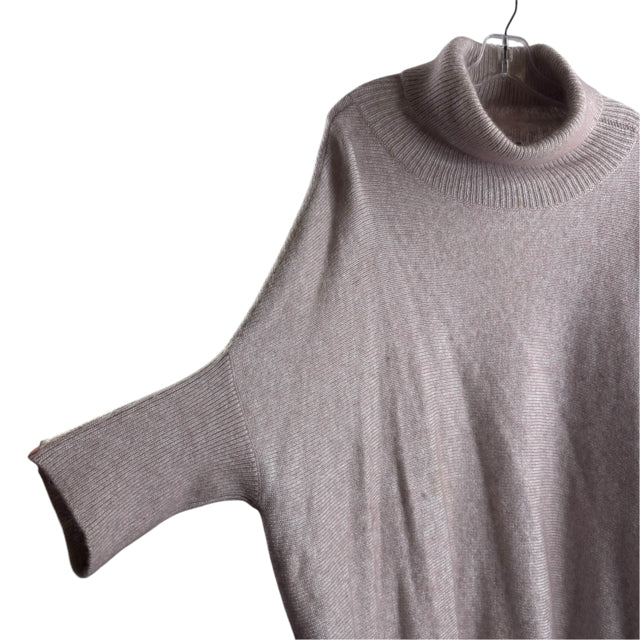 EILEEN FISHER Size LARGE Tan/Cream Short Sleeve T-Neck Mohair Blend SWEATER