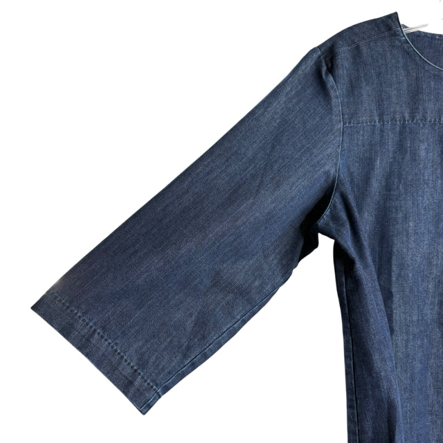 MARTHA STEWART Size SMALL Dark Blue Zippers 3/4 Sleeve Denim TOP